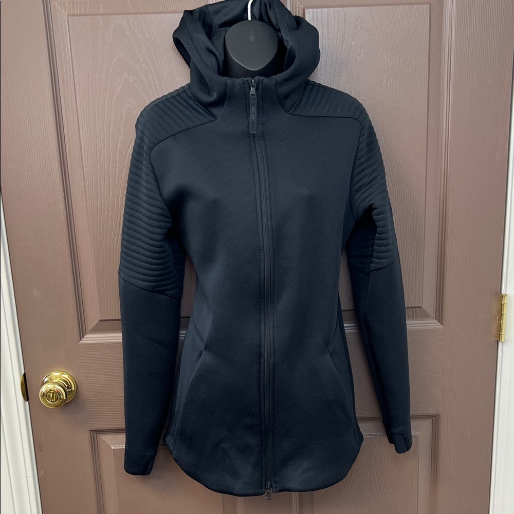 Under Armour Black Hooded Zip up jacket with UA logo on sleeve Women's Small